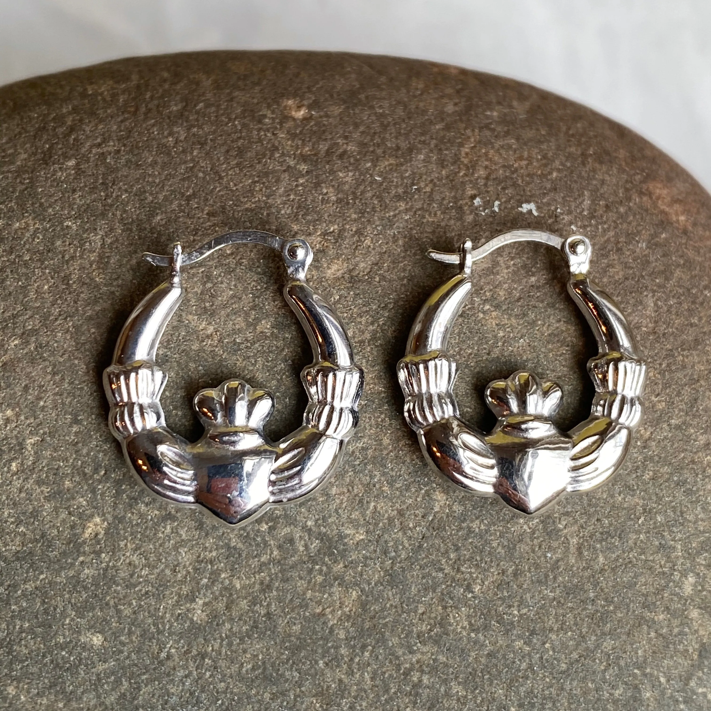 Sterling Silver Celtic Claddagh Hollow Small Hoop Earrings