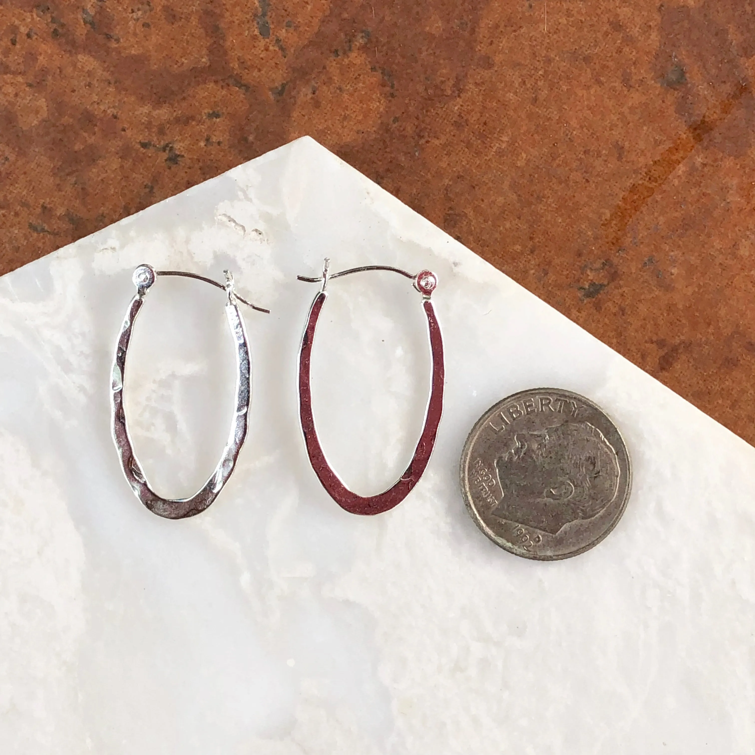 Sterling Silver Hammered Oval Hoop Earrings 11mm
