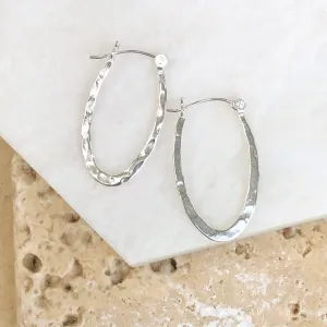 Sterling Silver Hammered Oval Hoop Earrings 11mm