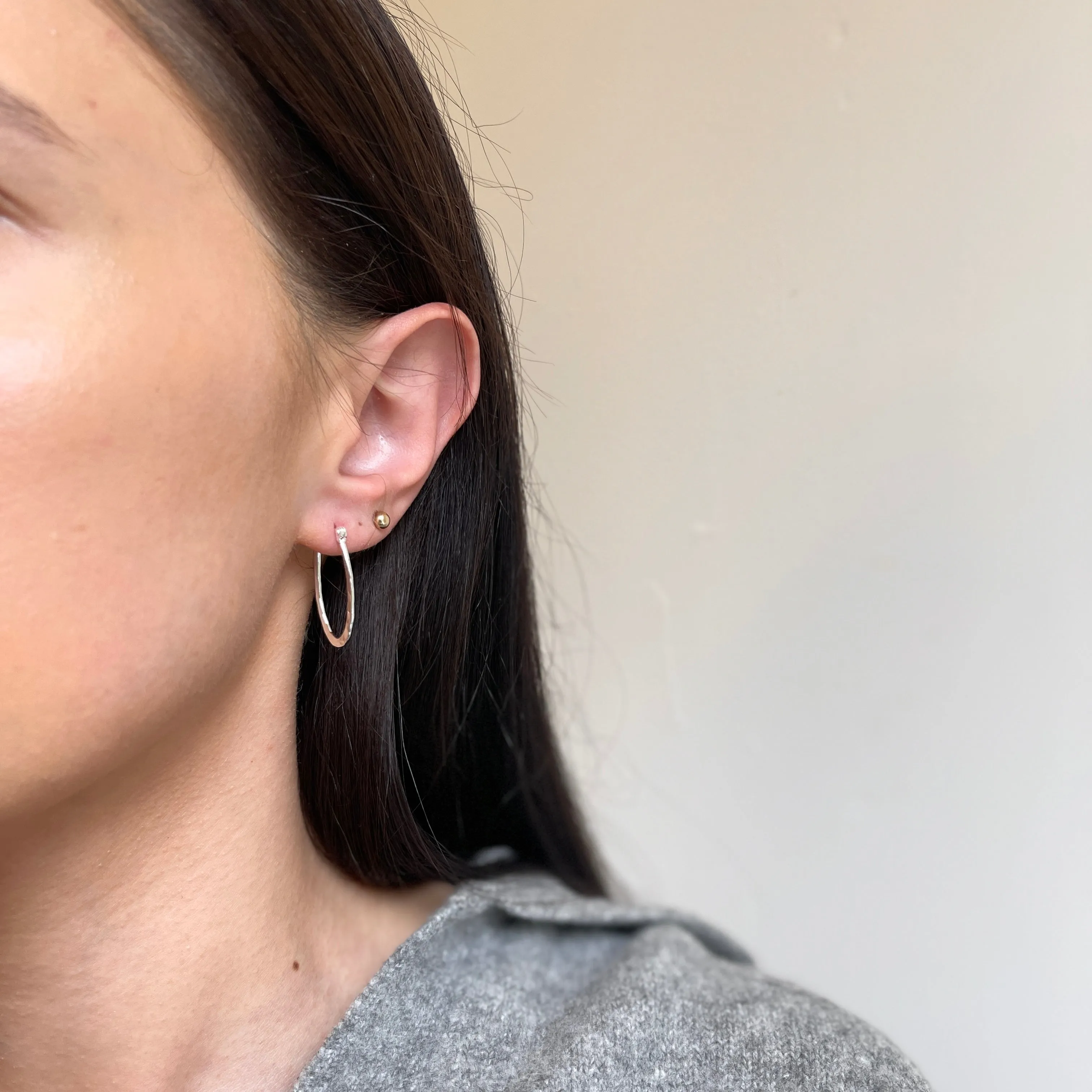 Sterling Silver Hammered Oval Hoop Earrings 11mm
