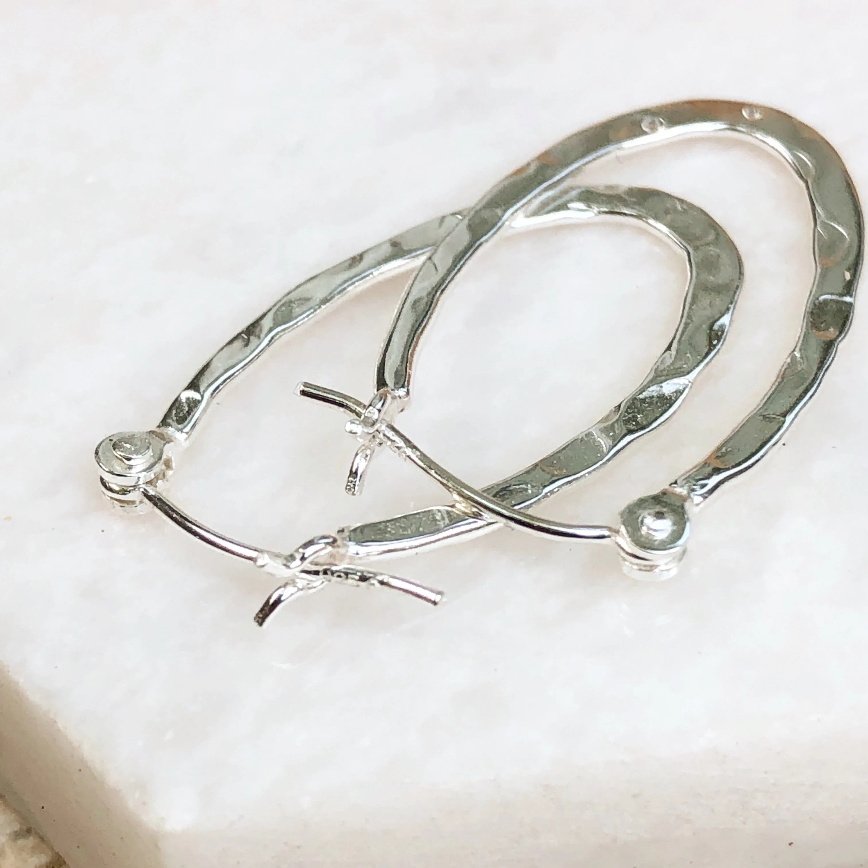 Sterling Silver Hammered Oval Hoop Earrings 11mm