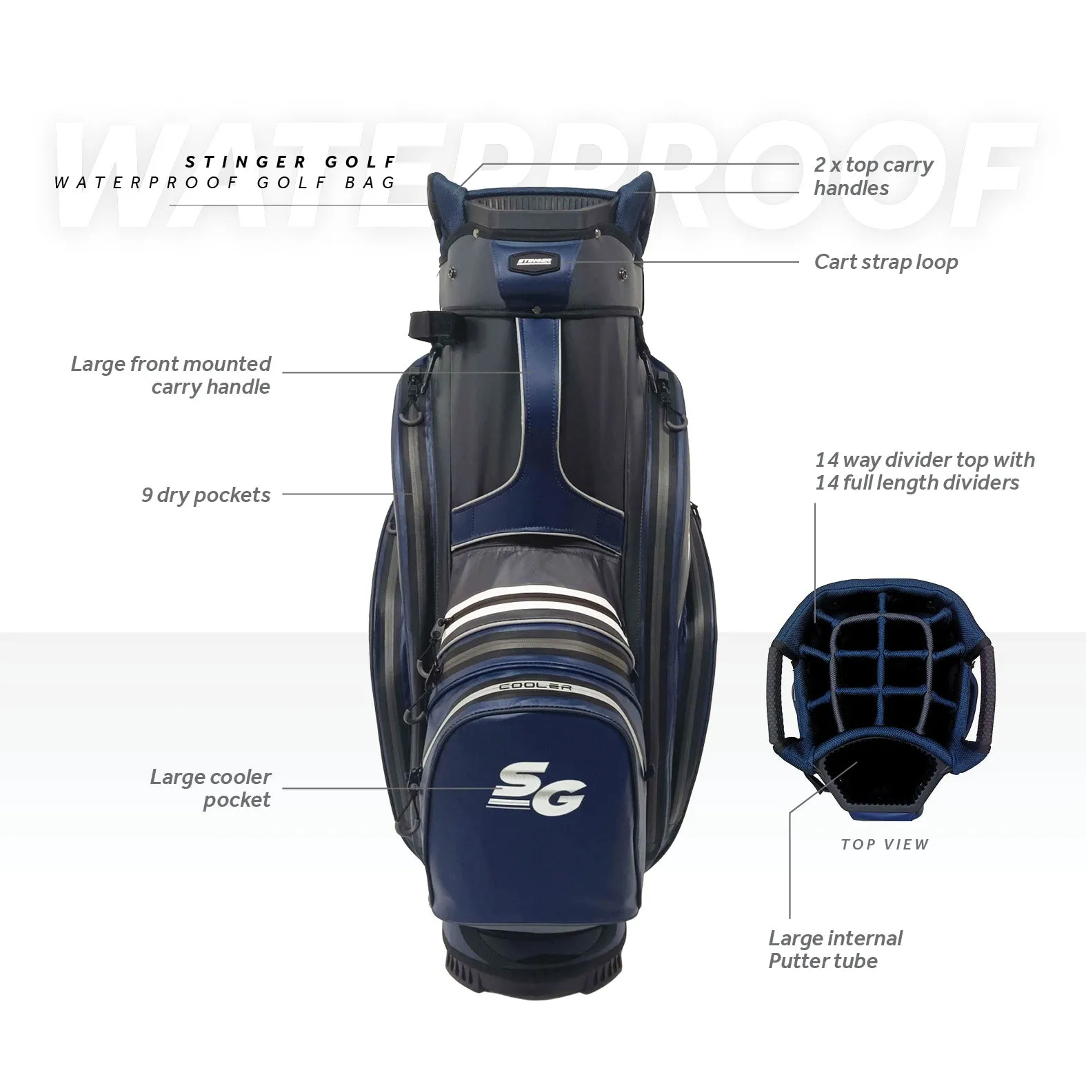 Stinger Waterproof Golf Bag Version 2 - Black/Navy