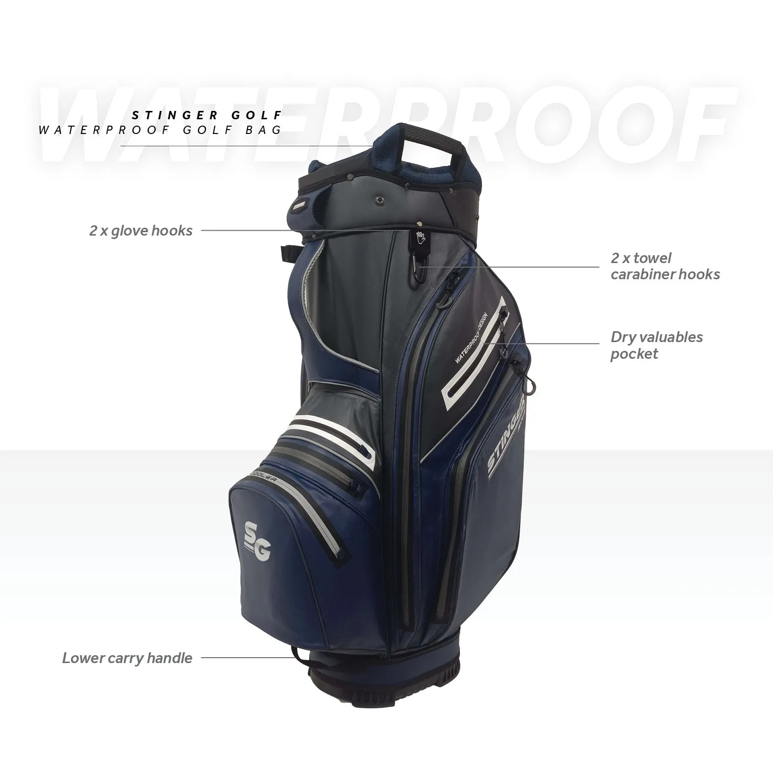 Stinger Waterproof Golf Bag Version 2 - Black/Navy