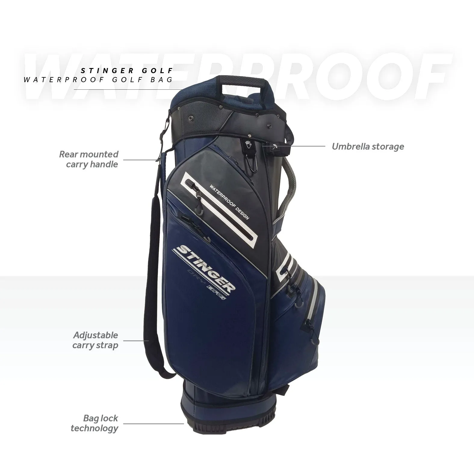 Stinger Waterproof Golf Bag Version 2 - Black/Navy