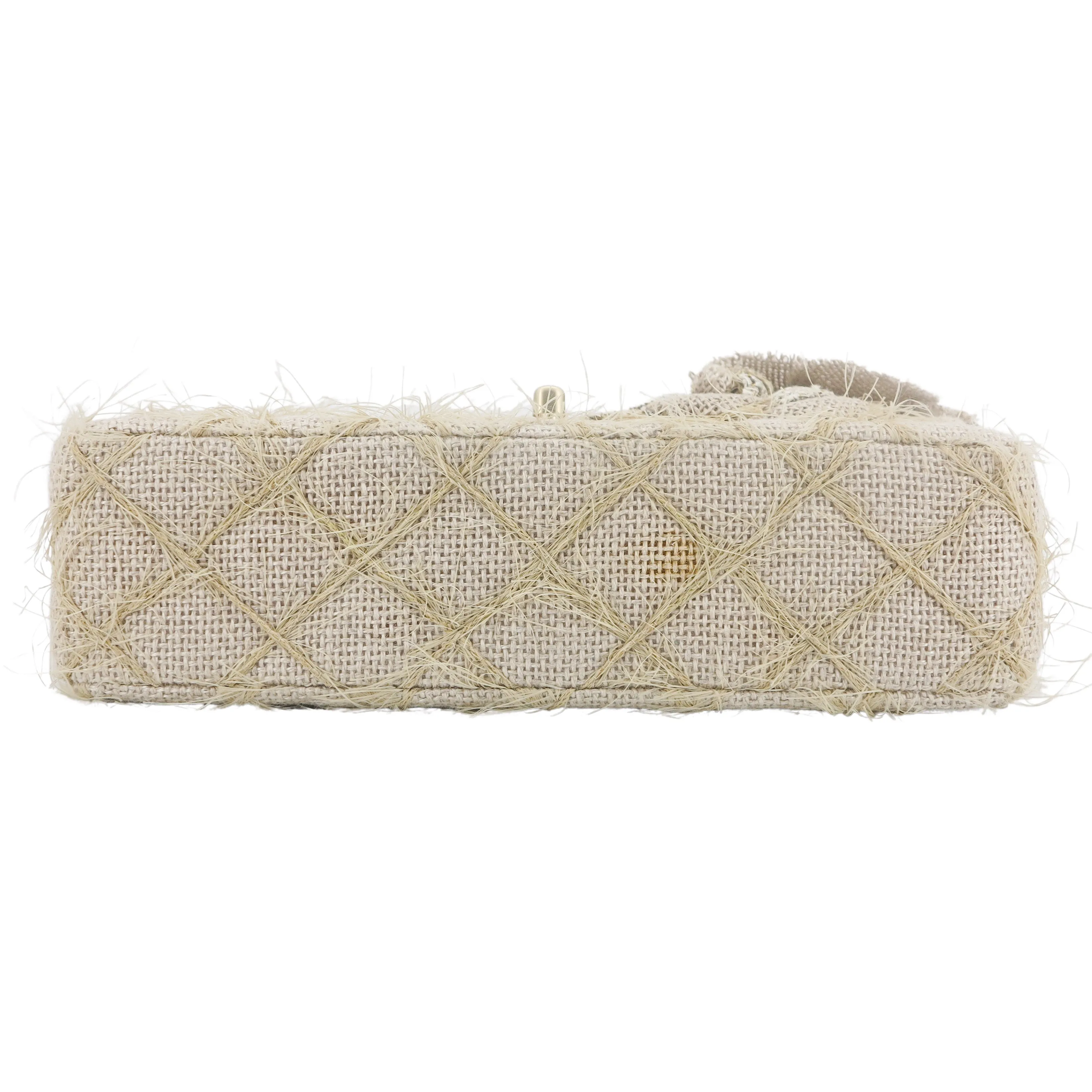 Taupe Beige Camellia Straw Jute Raffia Medium Flap Bag