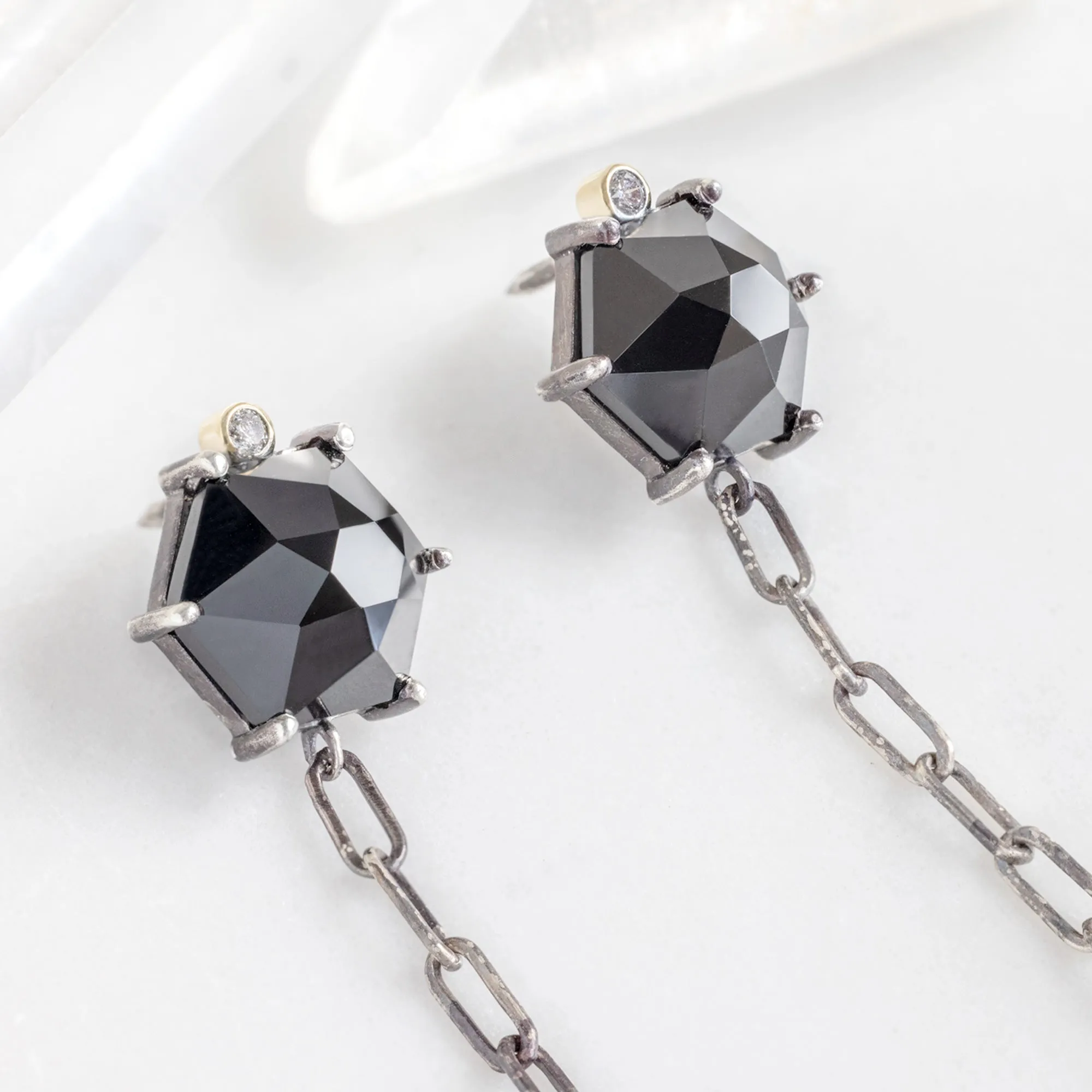 The Onyx & Diamond Collar Pin | Oxidized Sterling Silver