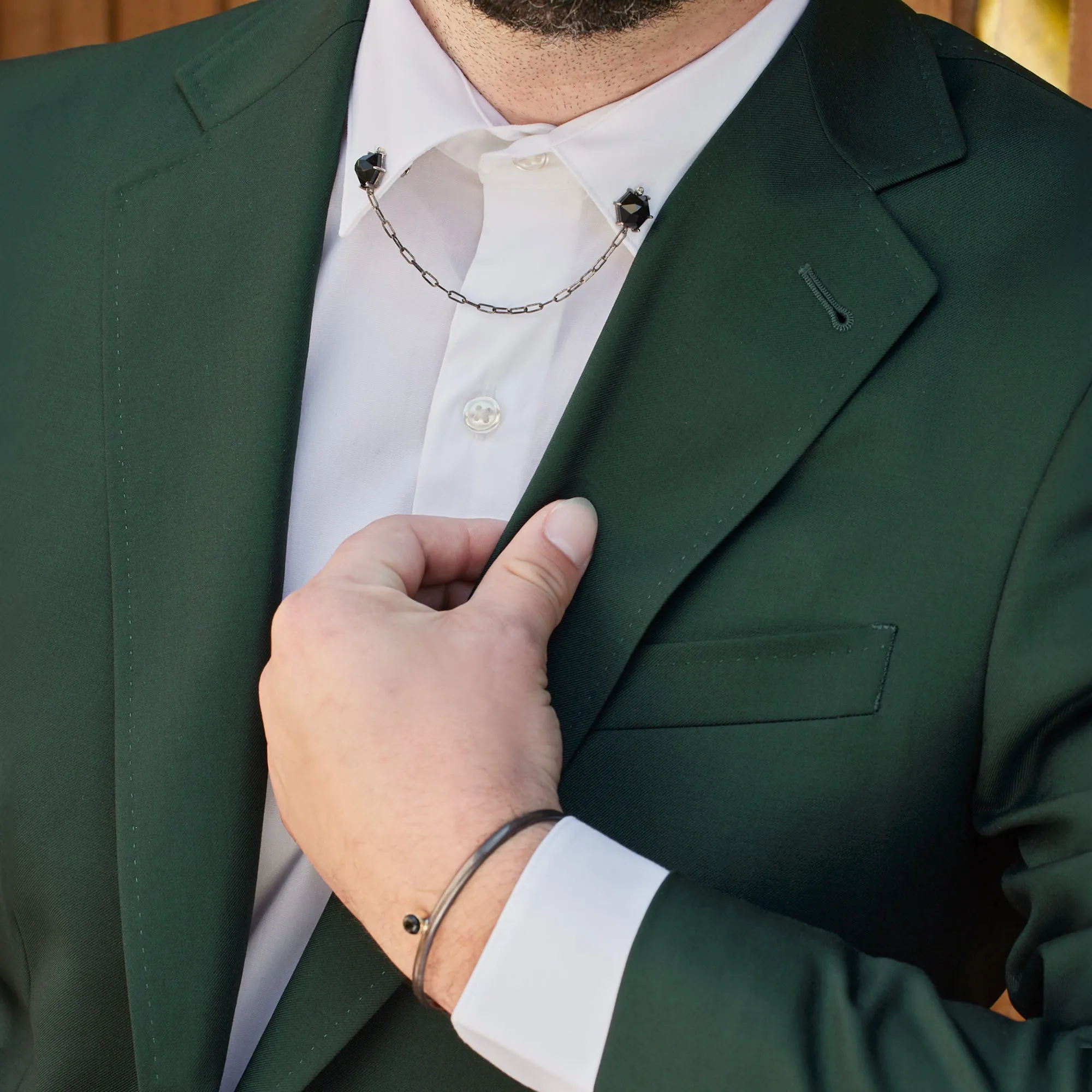 The Onyx & Diamond Collar Pin | Oxidized Sterling Silver