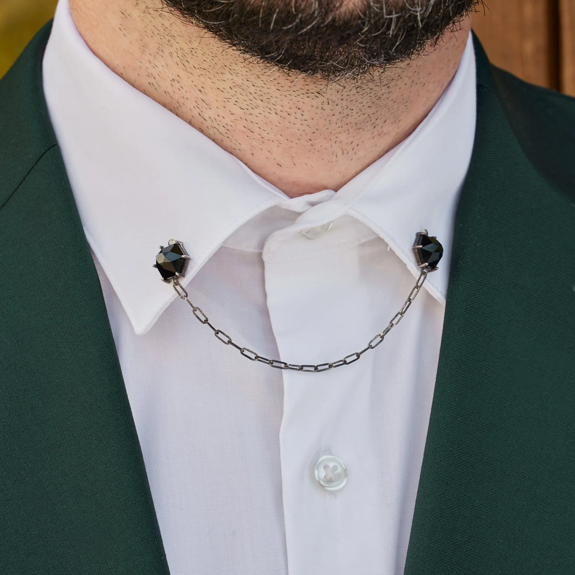 The Onyx & Diamond Collar Pin | Oxidized Sterling Silver