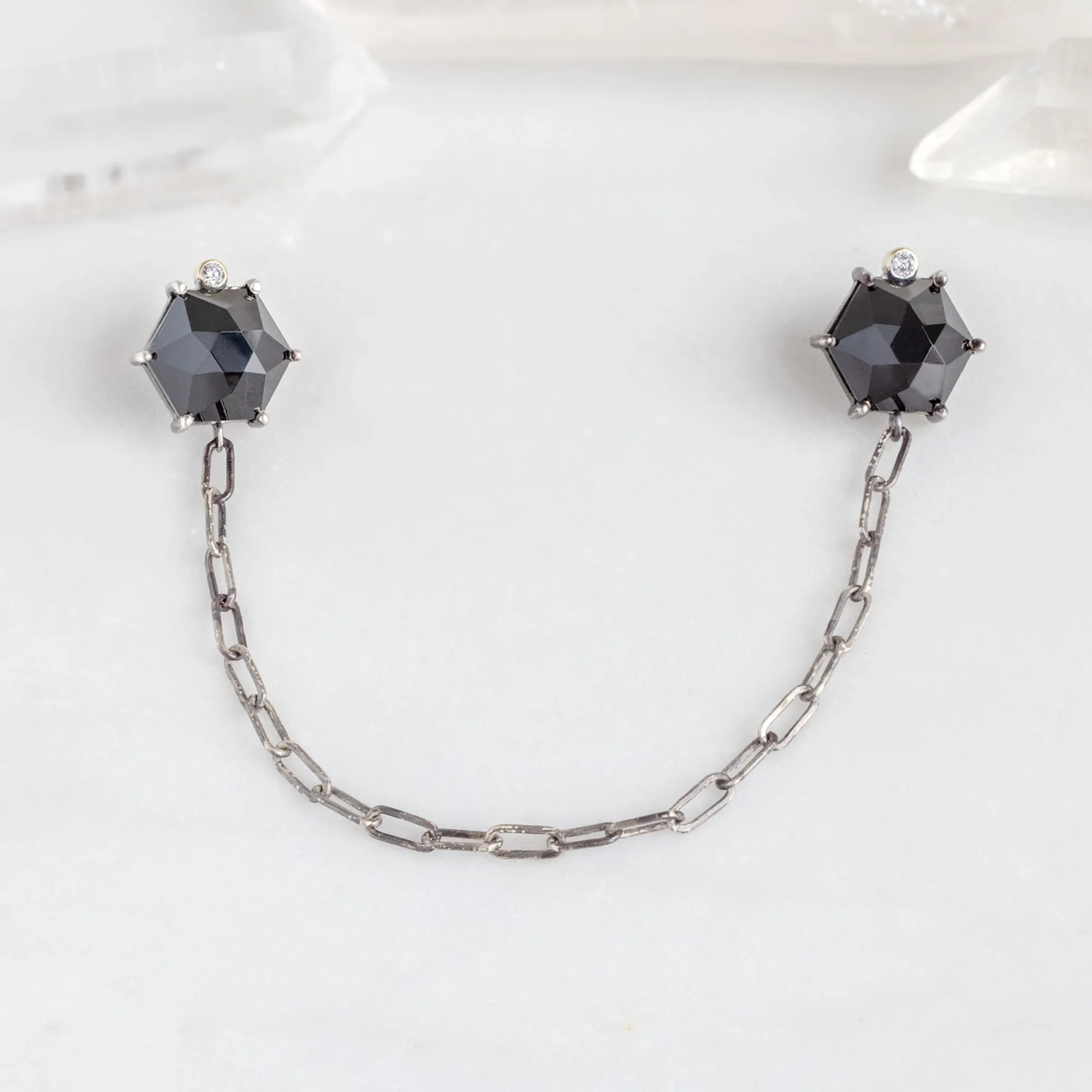 The Onyx & Diamond Collar Pin | Oxidized Sterling Silver