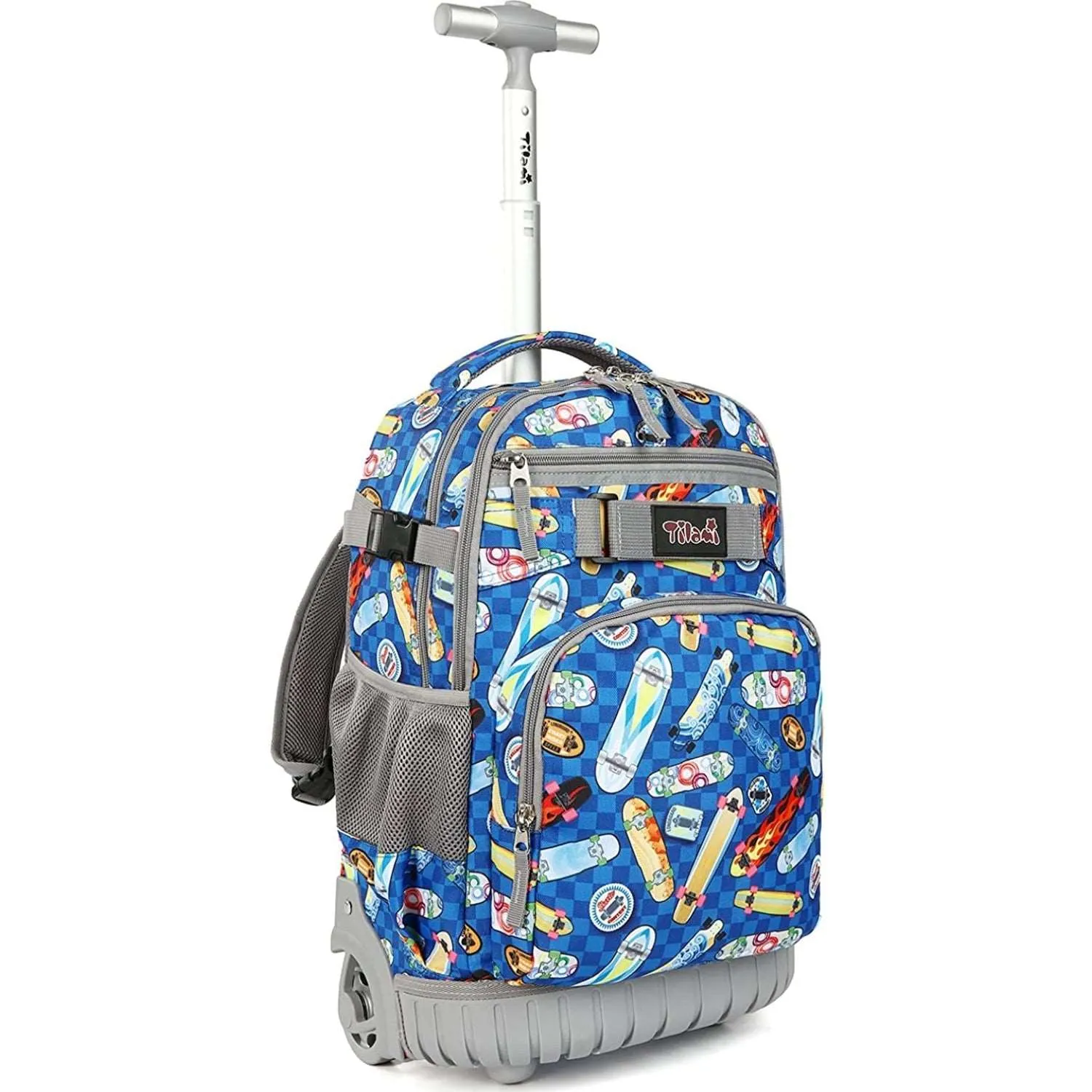 Tilami Blue Skate Board 18 inch Kids Rolling Backpack Laptop Backpack