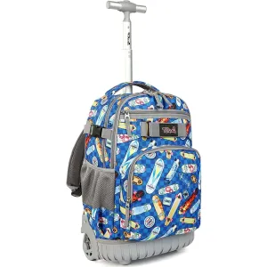 Tilami Blue Skate Board 18 inch Kids Rolling Backpack Laptop Backpack