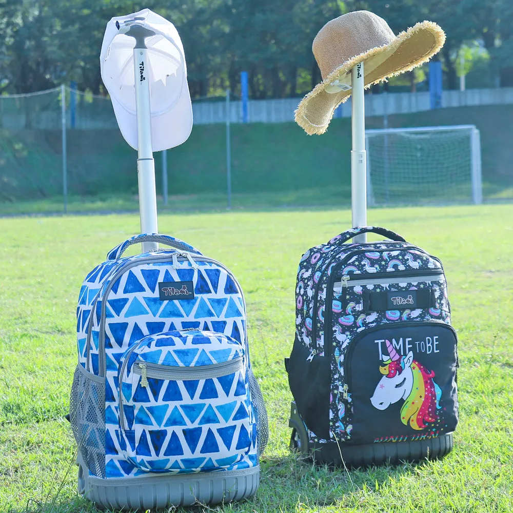 Tilami Blue Triangle 18 inch Rolling Backpack for Kids