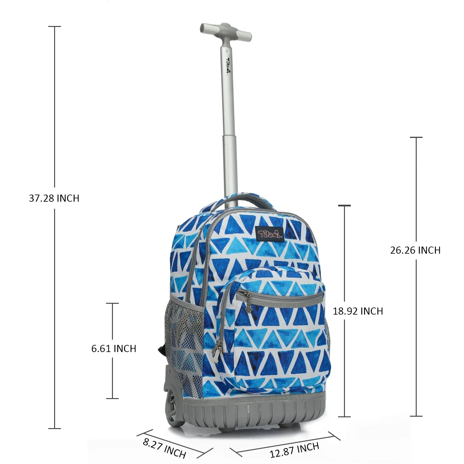 Tilami Blue Triangle 18 inch Rolling Backpack for Kids