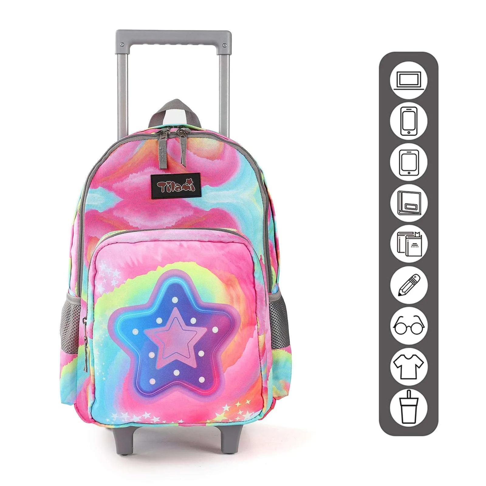 Tilami Pink Five-pointed Star 18 inch Double Handle Rolling Backpack