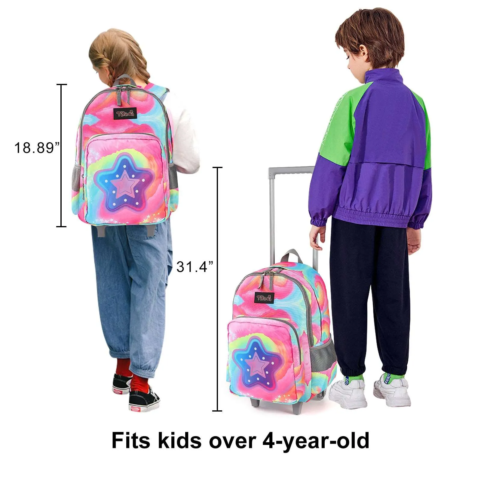 Tilami Pink Five-pointed Star 18 inch Double Handle Rolling Backpack