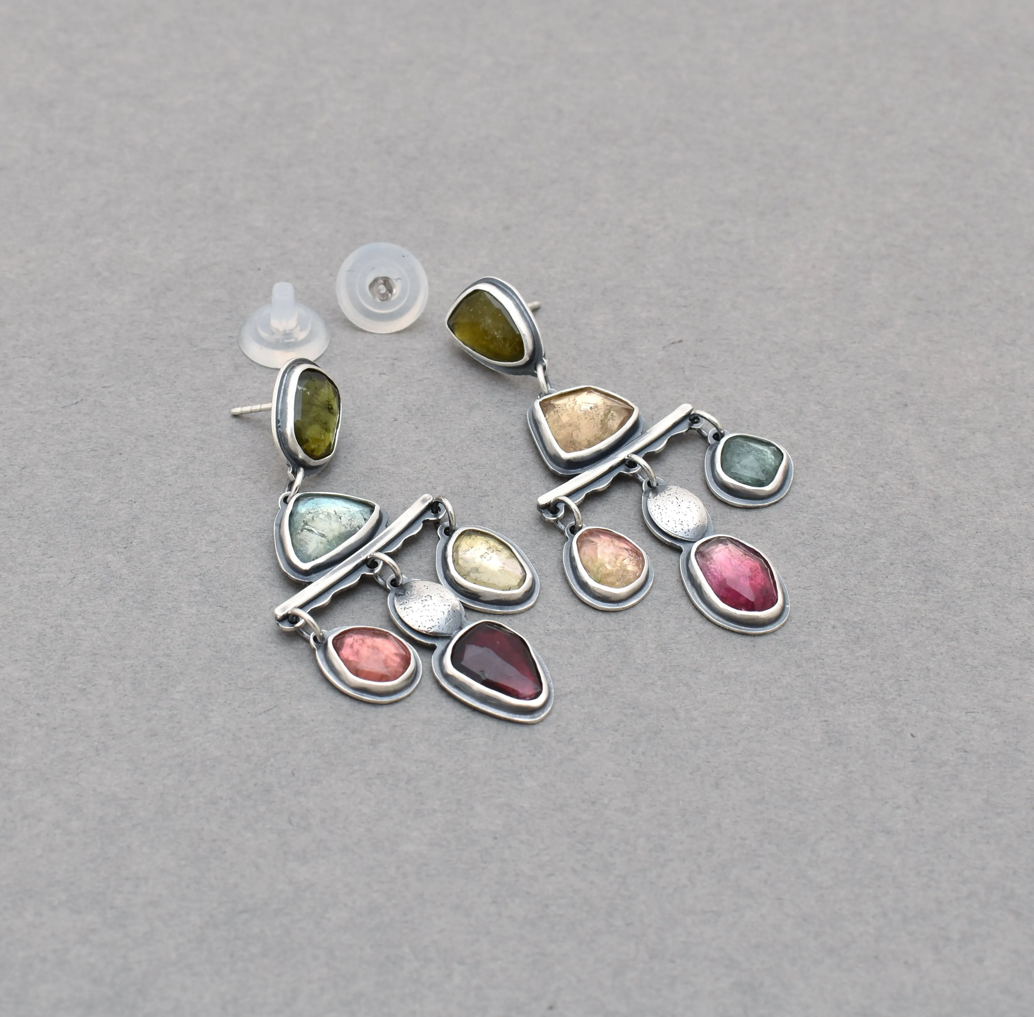 Tourmaline Chandelier Post Drop Earrings. Colorful Earrings.