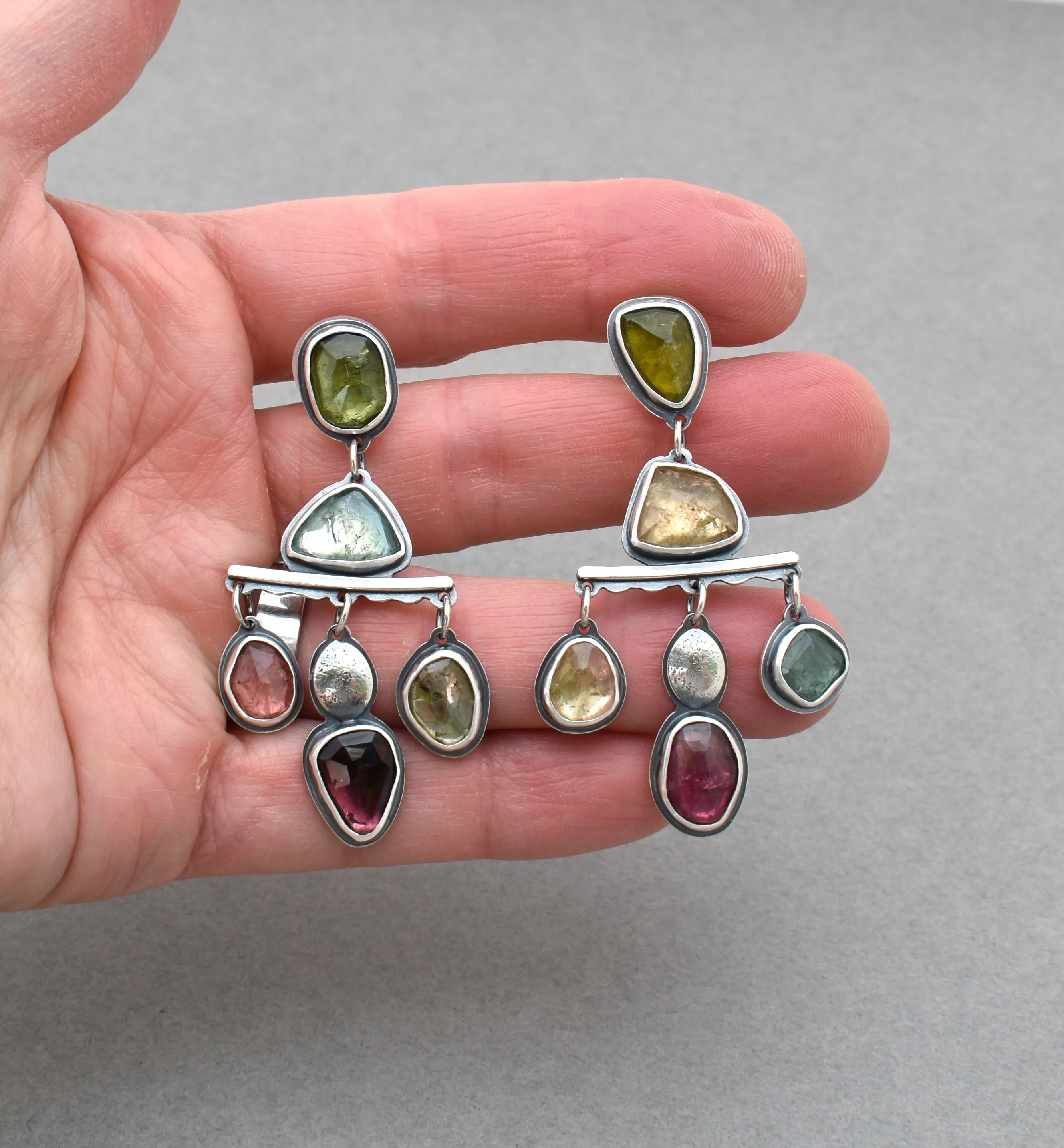 Tourmaline Chandelier Post Drop Earrings. Colorful Earrings.