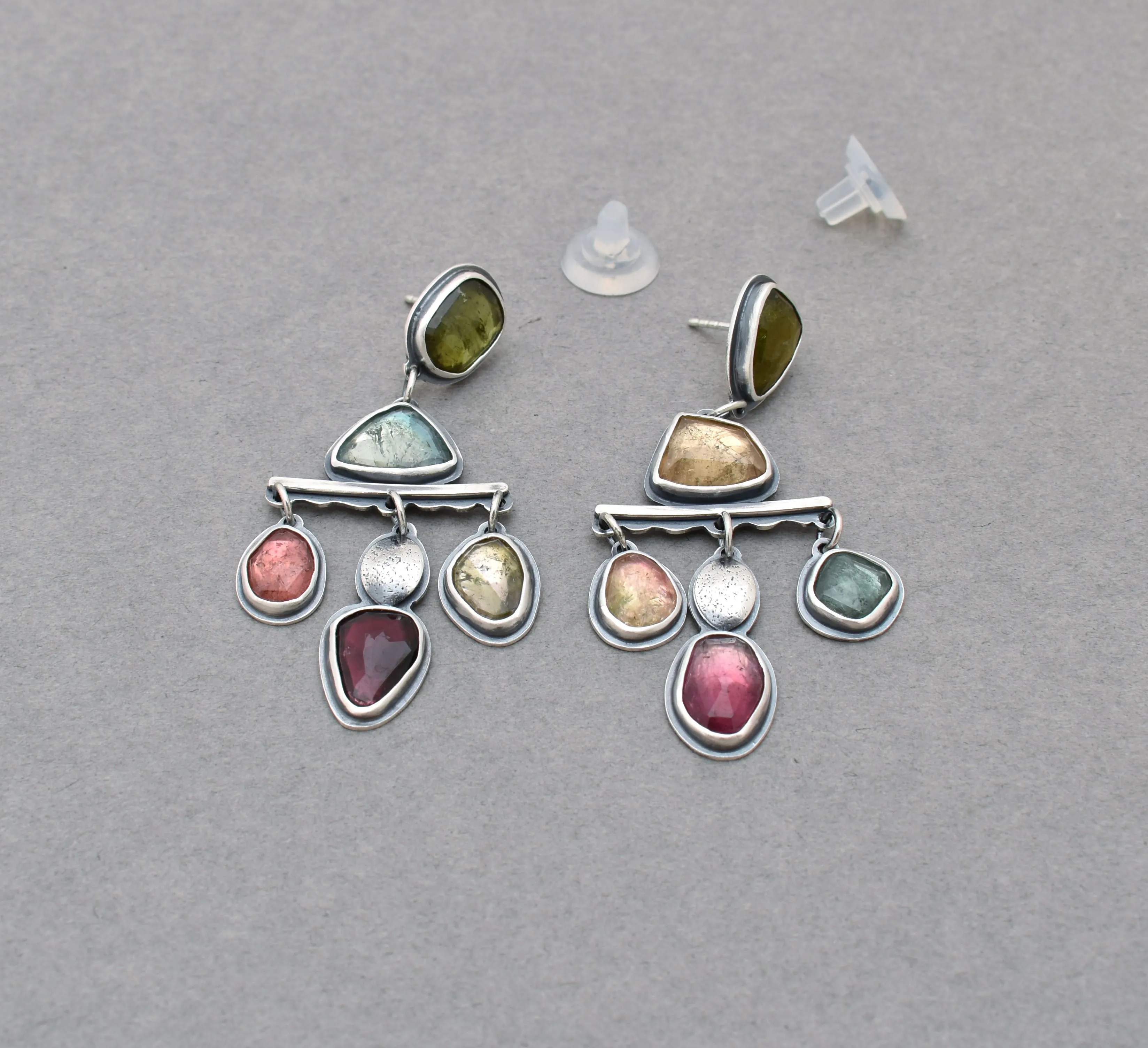 Tourmaline Chandelier Post Drop Earrings. Colorful Earrings.