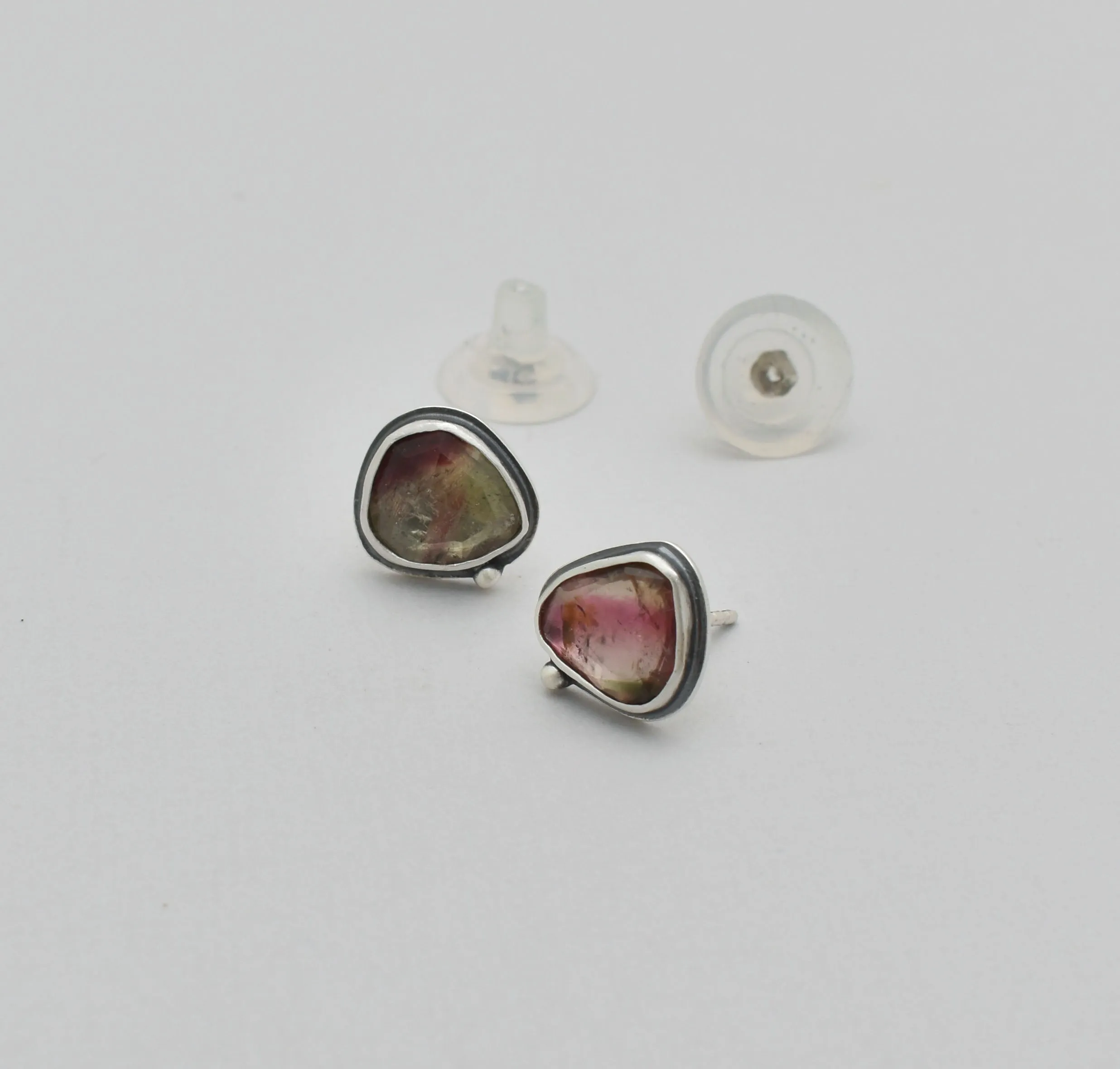 Tourmaline Stud Earrings. Multi Color Gemstone Post Earrings.