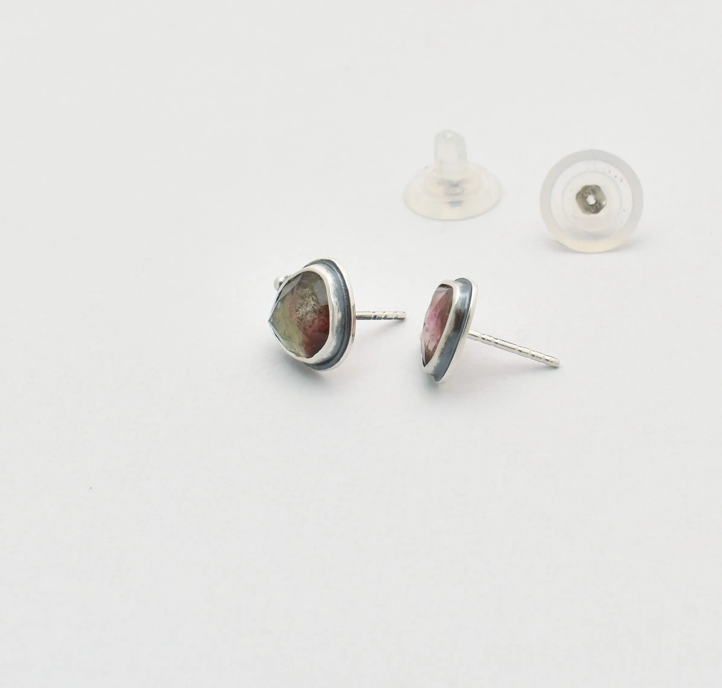 Tourmaline Stud Earrings. Multi Color Gemstone Post Earrings.