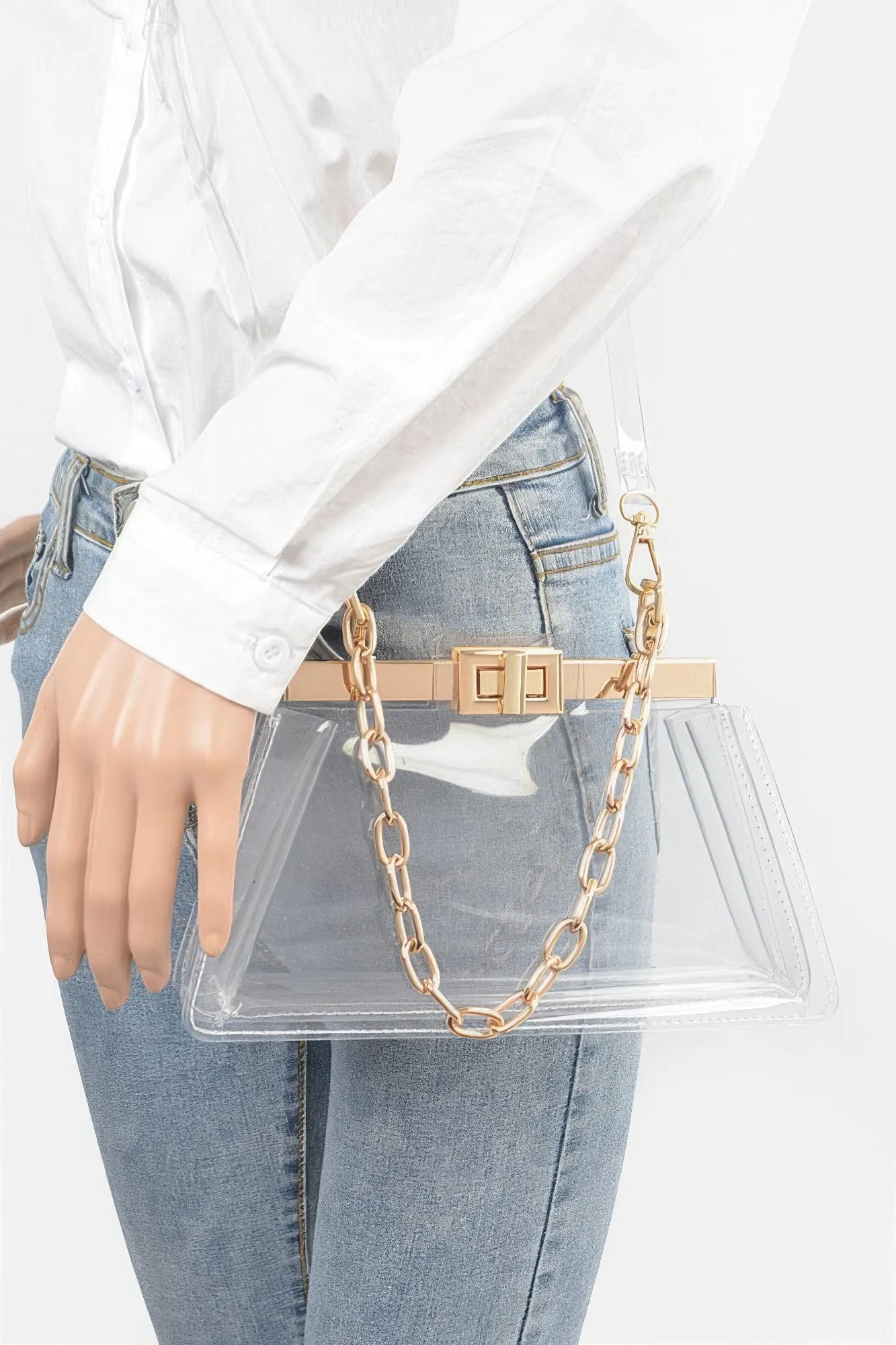 Transparent Double Pocket Chain Handle Clutch