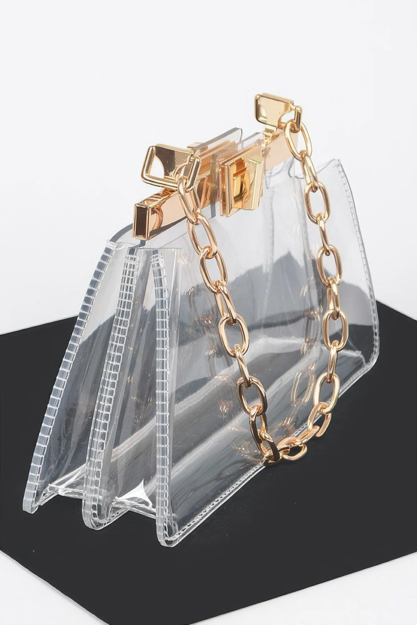 Transparent Double Pocket Chain Handle Clutch