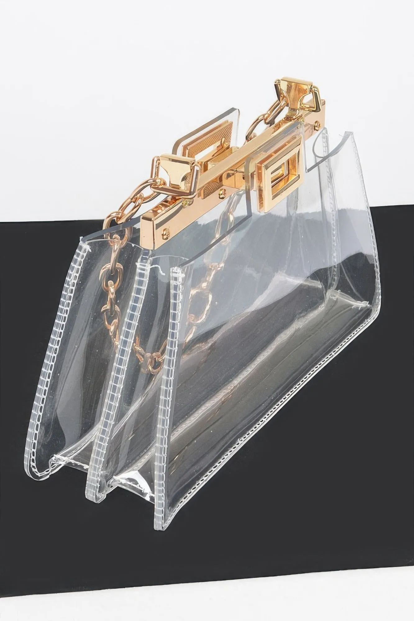Transparent Double Pocket Chain Handle Clutch