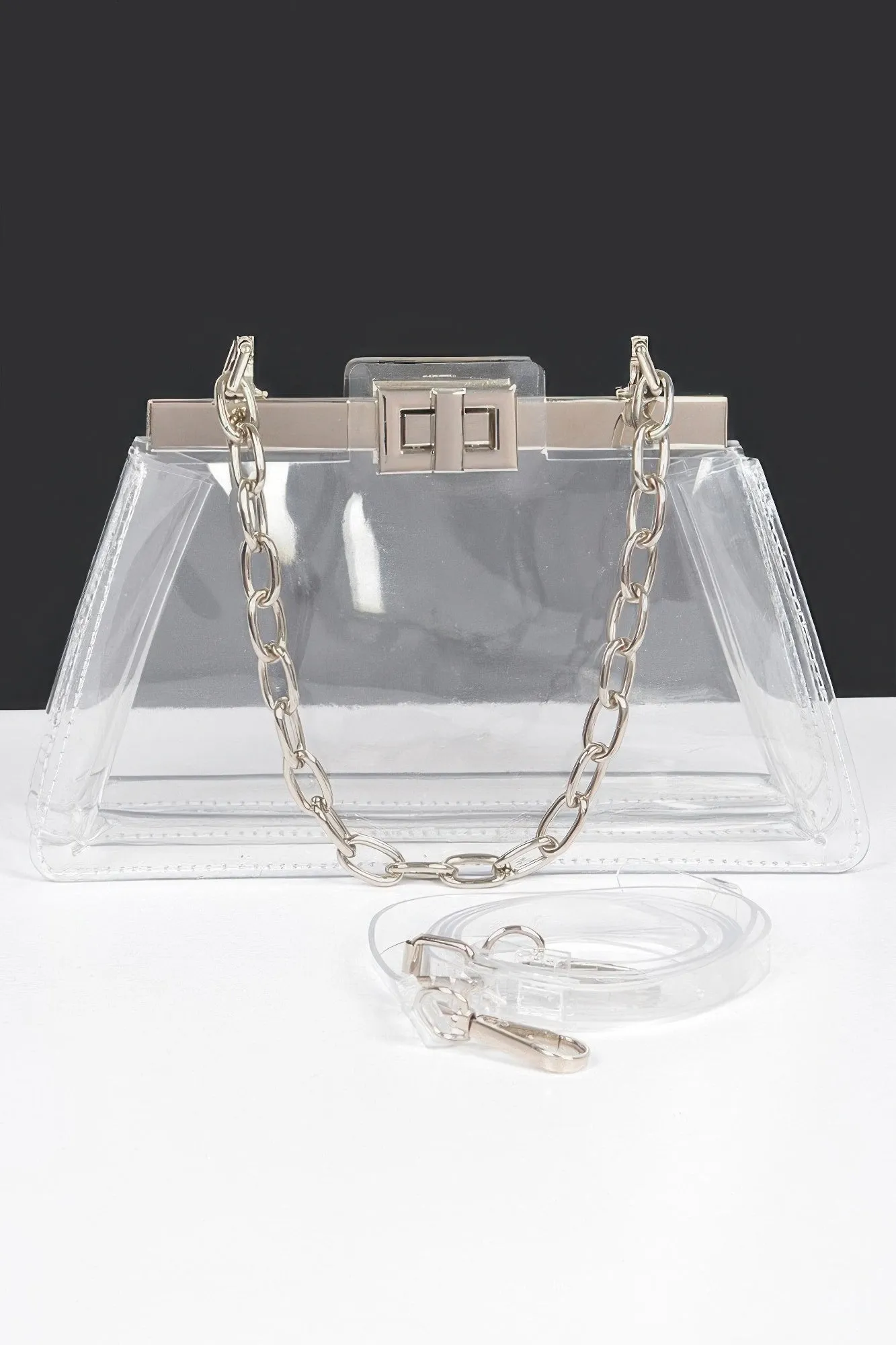 Transparent Double Pocket Chain Handle Clutch