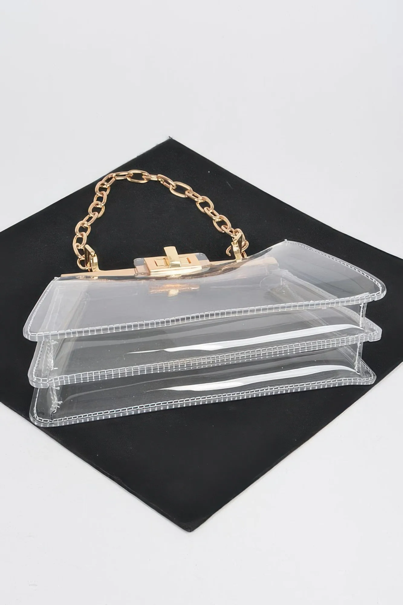 Transparent Double Pocket Chain Handle Clutch