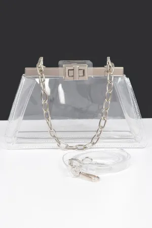 Transparent Double Pocket Chain Handle Clutch