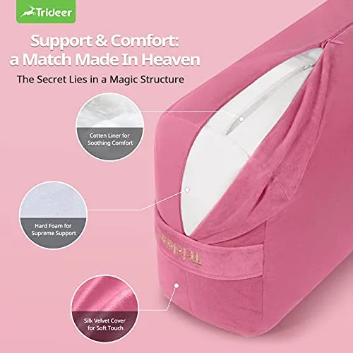 Trideer Yoga Bolster Pillow | Combo Set of Yoga Strap & Rectangular Meditation Pillow, Soft Velvet & Optimal Support, 800g Light Weight with Carry Handle