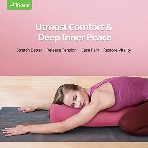 Trideer Yoga Bolster Pillow | Combo Set of Yoga Strap & Rectangular Meditation Pillow, Soft Velvet & Optimal Support, 800g Light Weight with Carry Handle