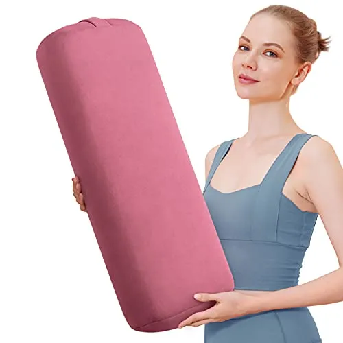 Trideer Yoga Bolster Pillow | Combo Set of Yoga Strap & Rectangular Meditation Pillow, Soft Velvet & Optimal Support, 800g Light Weight with Carry Handle