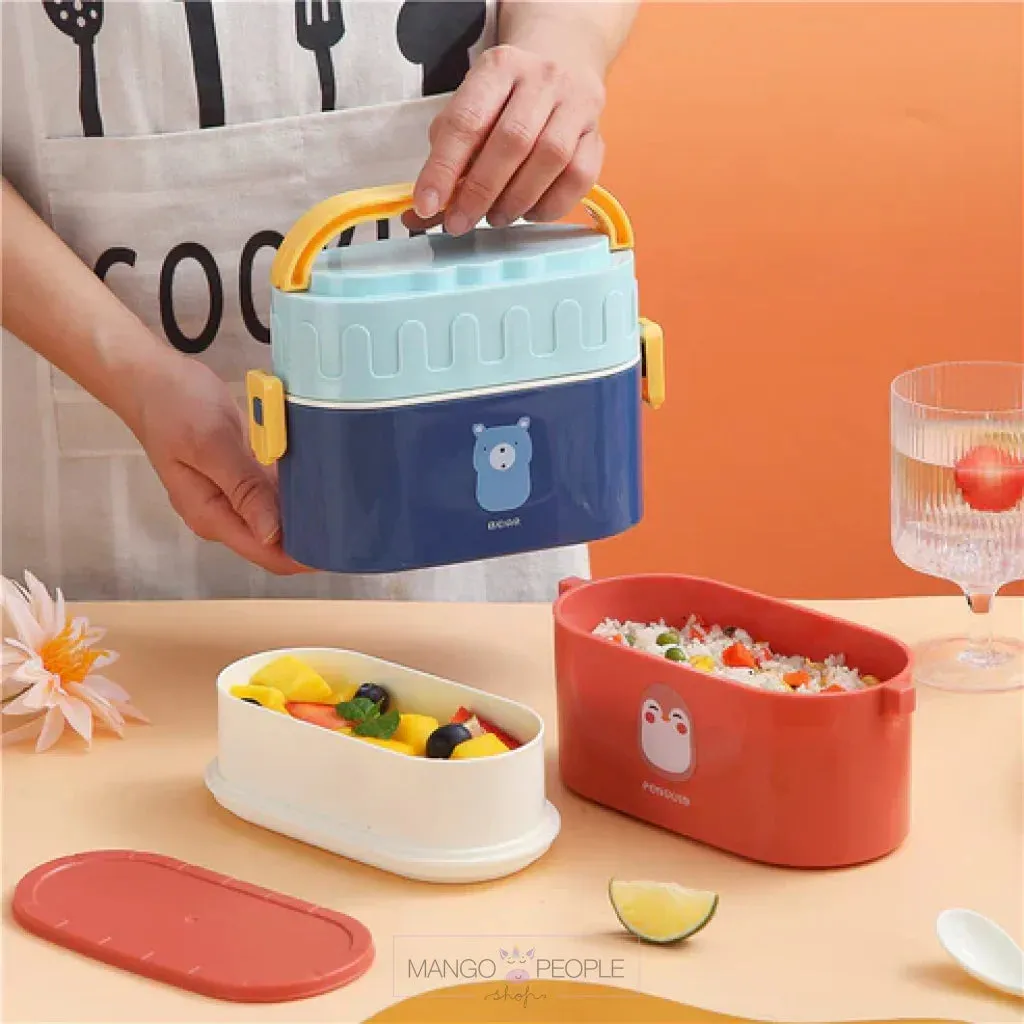 TWO TIER AIR TIGHT LUNCH BOX WITH HANDLE & PUSH LOCK - 950ML