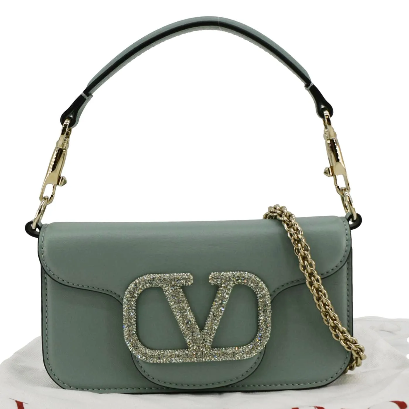 VALENTINO Jewel Logo Loco Small Leather Shoulder Bag Green