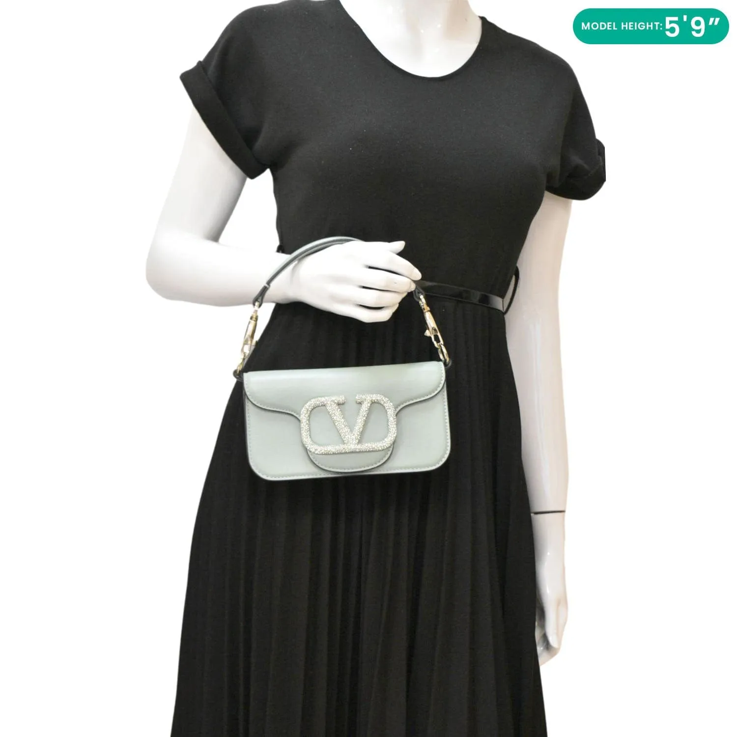 VALENTINO Jewel Logo Loco Small Leather Shoulder Bag Green