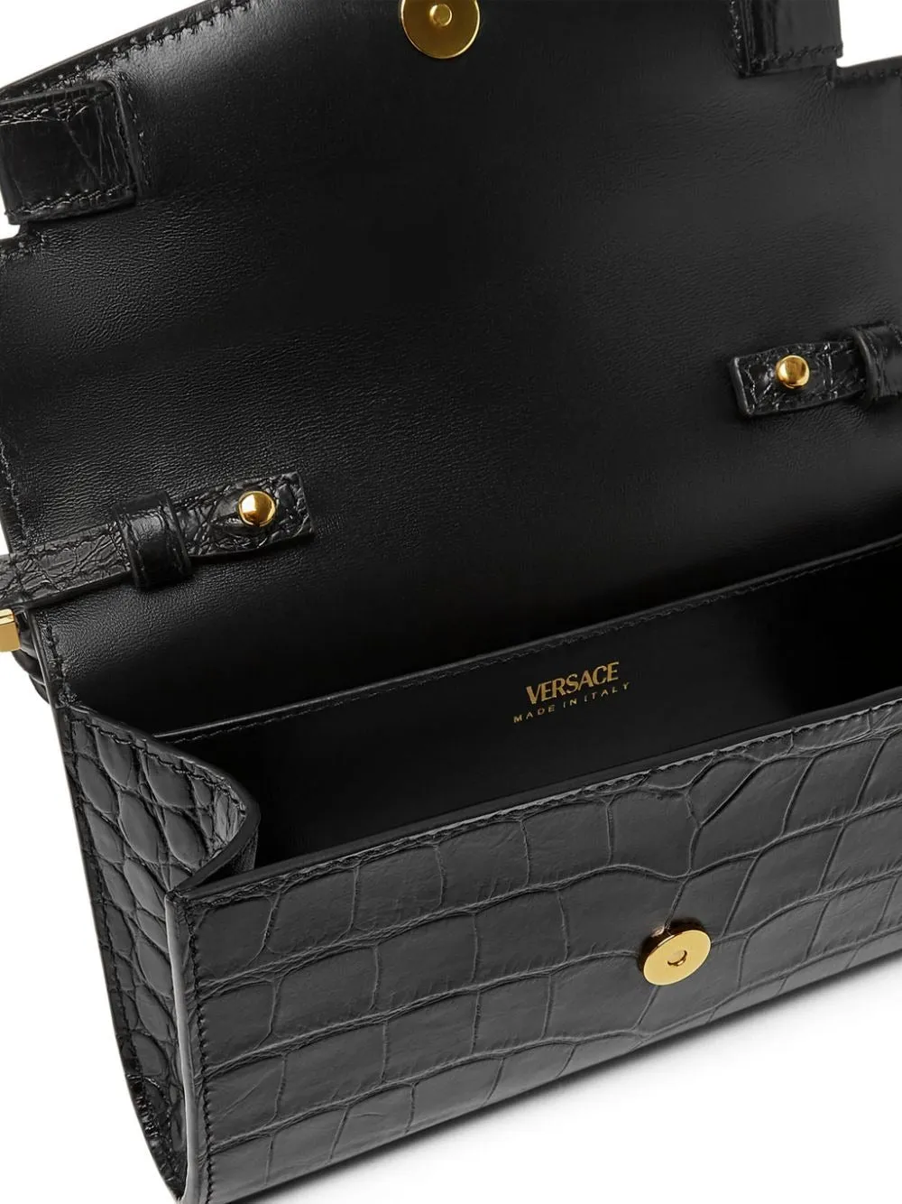 Versace Mini Bag Calf Embossing Croco in Black-Versace Gold