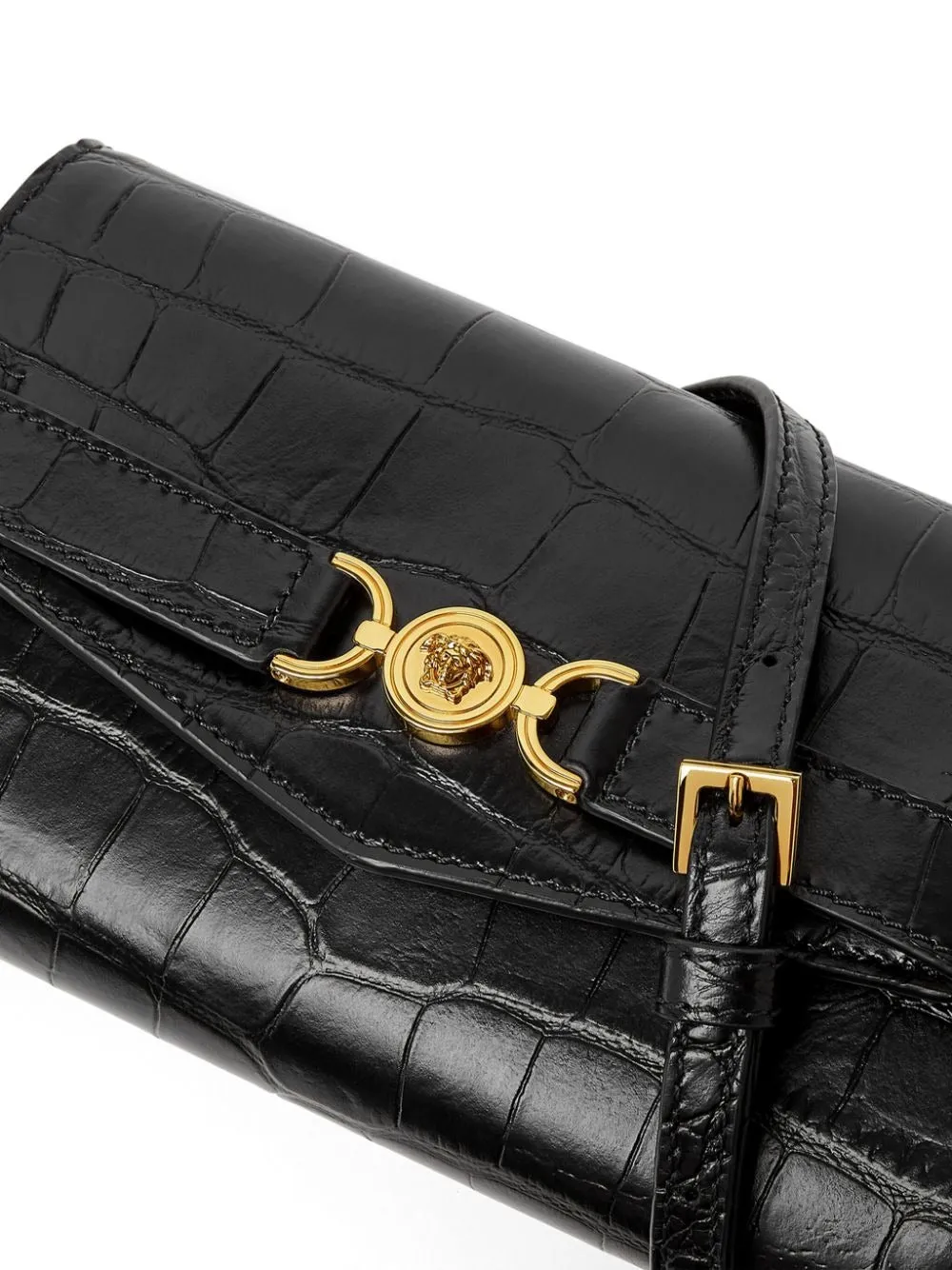 Versace Mini Bag Calf Embossing Croco in Black-Versace Gold