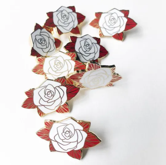 White and Gold Rose Lapel Pin