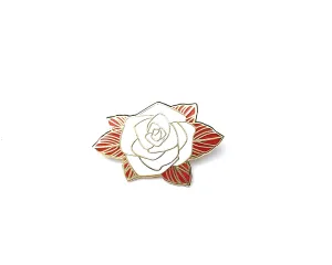 White and Gold Rose Lapel Pin