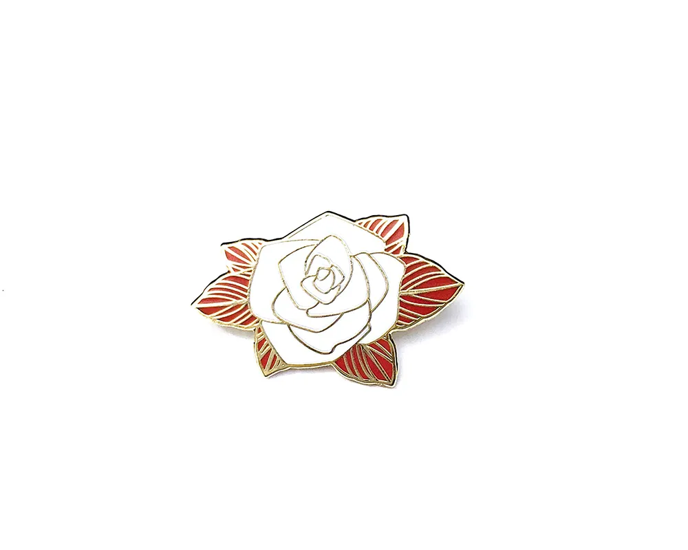 White and Gold Rose Lapel Pin