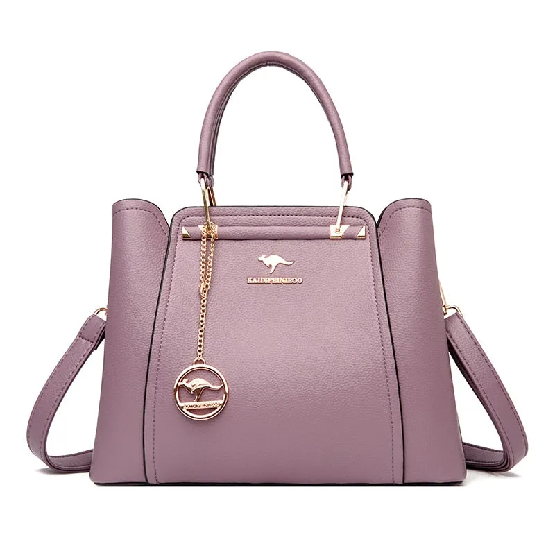 Women Luxury Designer 3 Layers Soft Leather Handbags