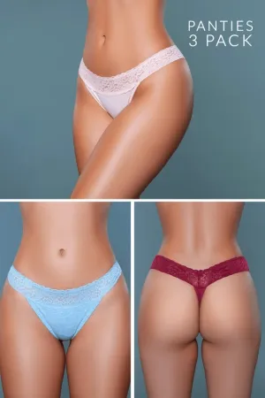 Women's Breathable Low Rise Floral Lace Waist Design Thong (Pack of 3)