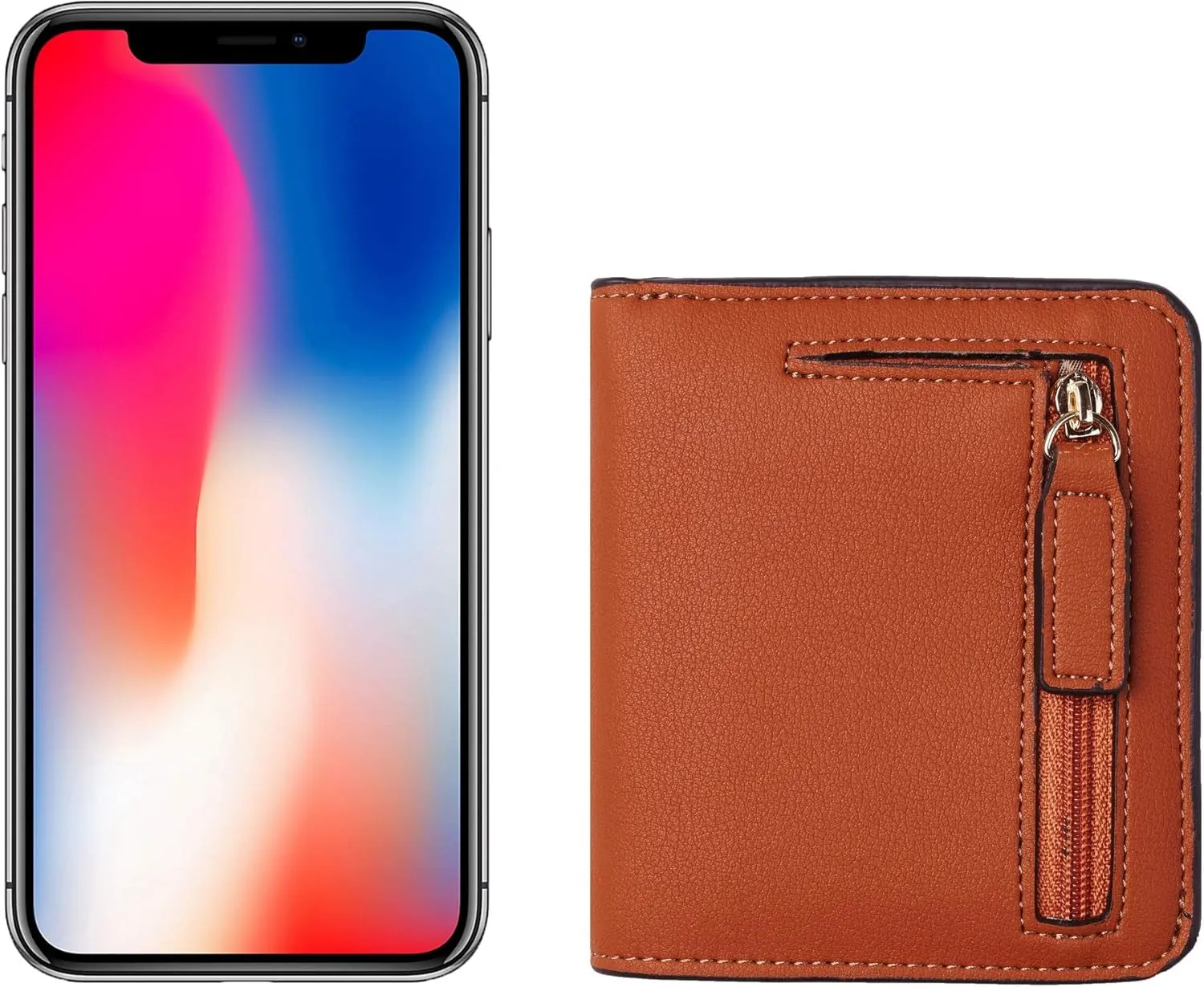 Women's Rfid Blocking Bifold Leather Wallet, Small Zipper Coin Purse with ID Window