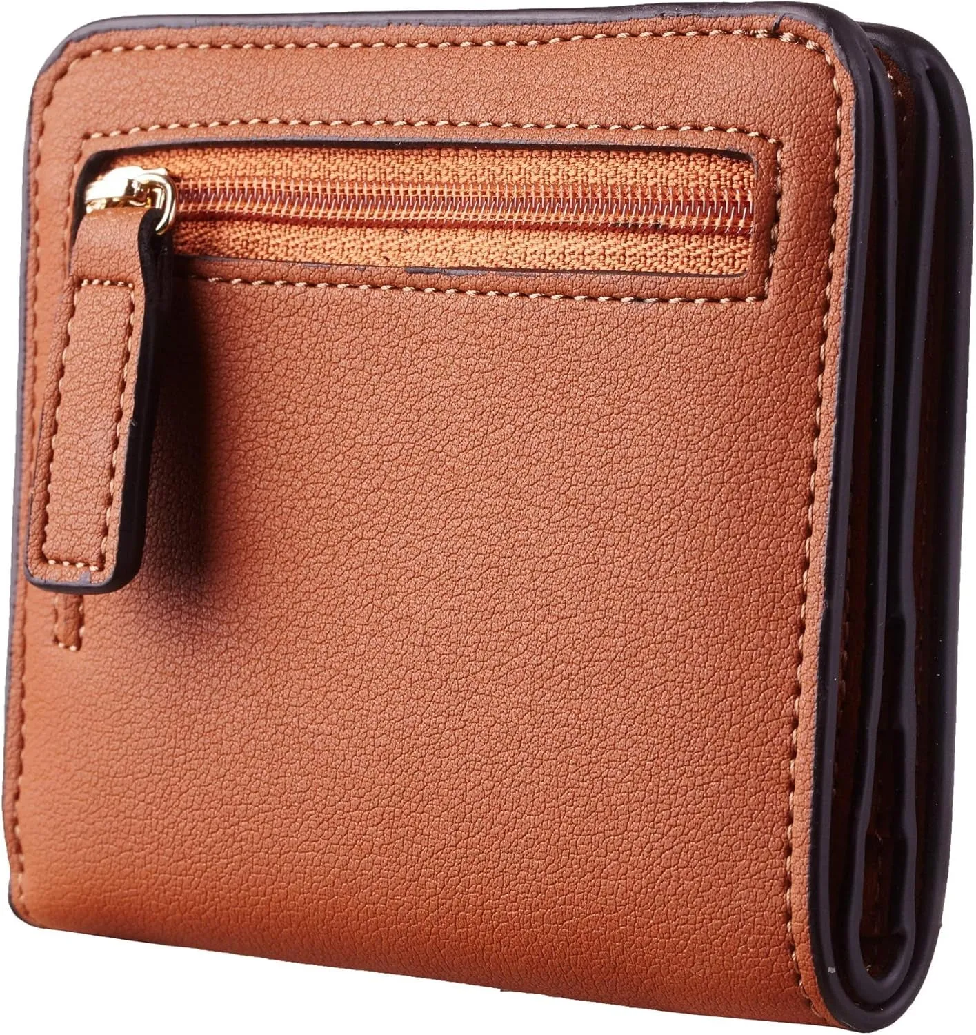 Women's Rfid Blocking Bifold Leather Wallet, Small Zipper Coin Purse with ID Window