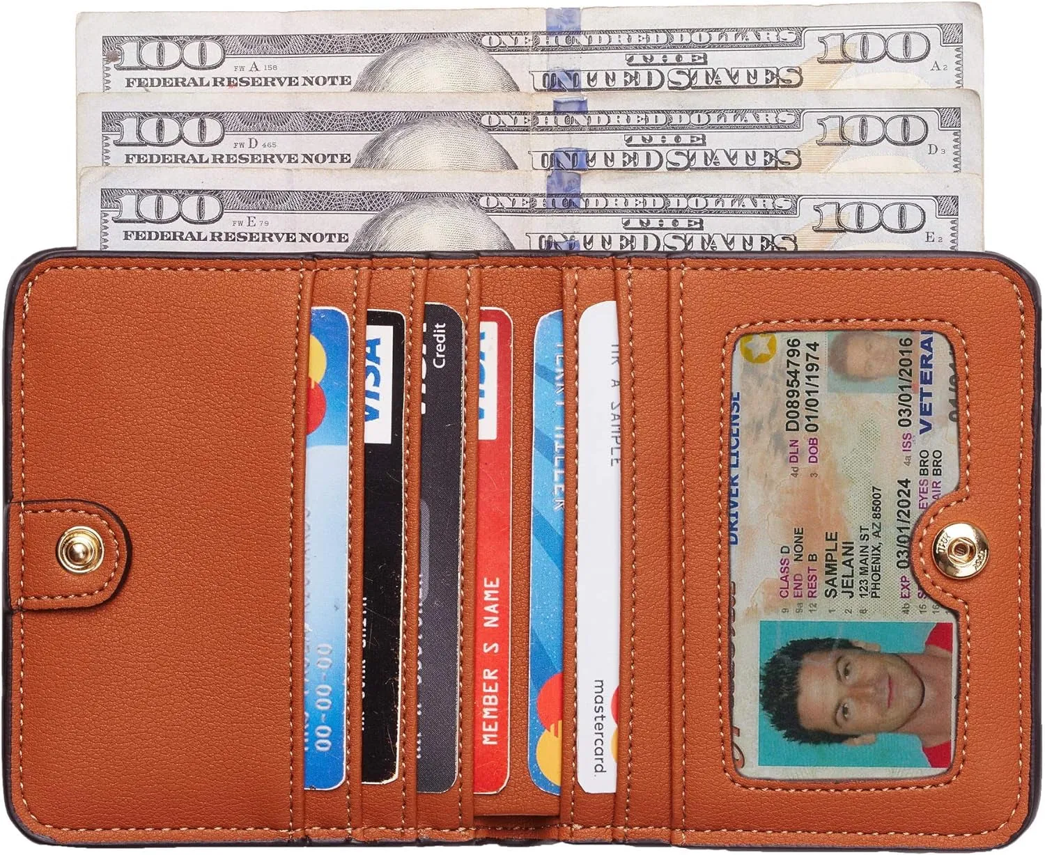Women's Rfid Blocking Bifold Leather Wallet, Small Zipper Coin Purse with ID Window