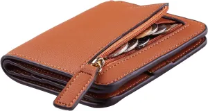 Women's Rfid Blocking Bifold Leather Wallet, Small Zipper Coin Purse with ID Window
