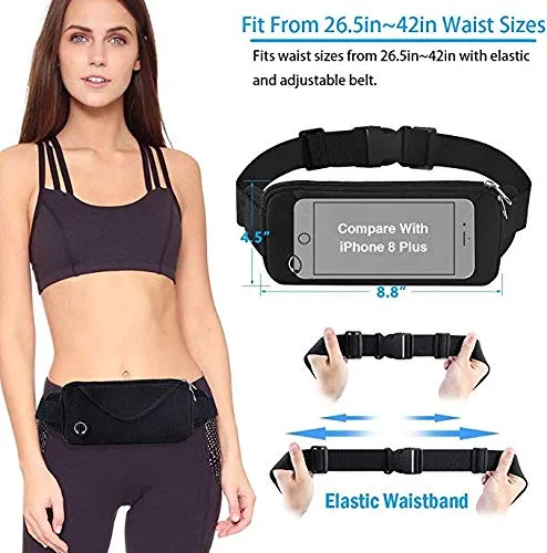 Y&R Direct Running Belt, Bounce Free Pouch Bag, Fanny Pack Workout Belt Sports Waist Pack Belt Pouch for Apple iPhone XR XS 8 X 7  Samsung Note Galaxy in Running Walking Cycling Gym-05BK (Purple-01)
