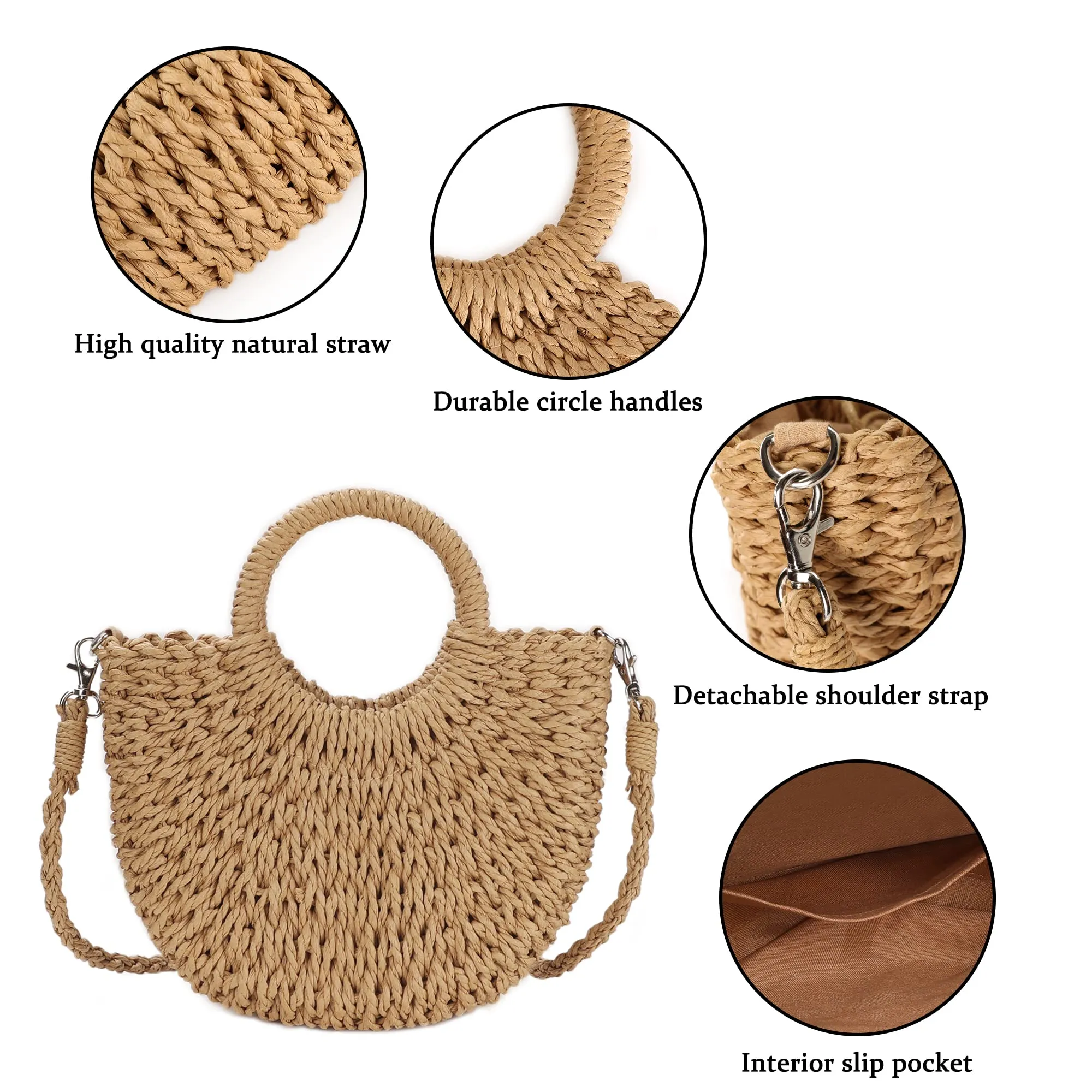 Youjaree Womens Straw Beach Bag, Woven Crossbody Shoulder Bags for Summer