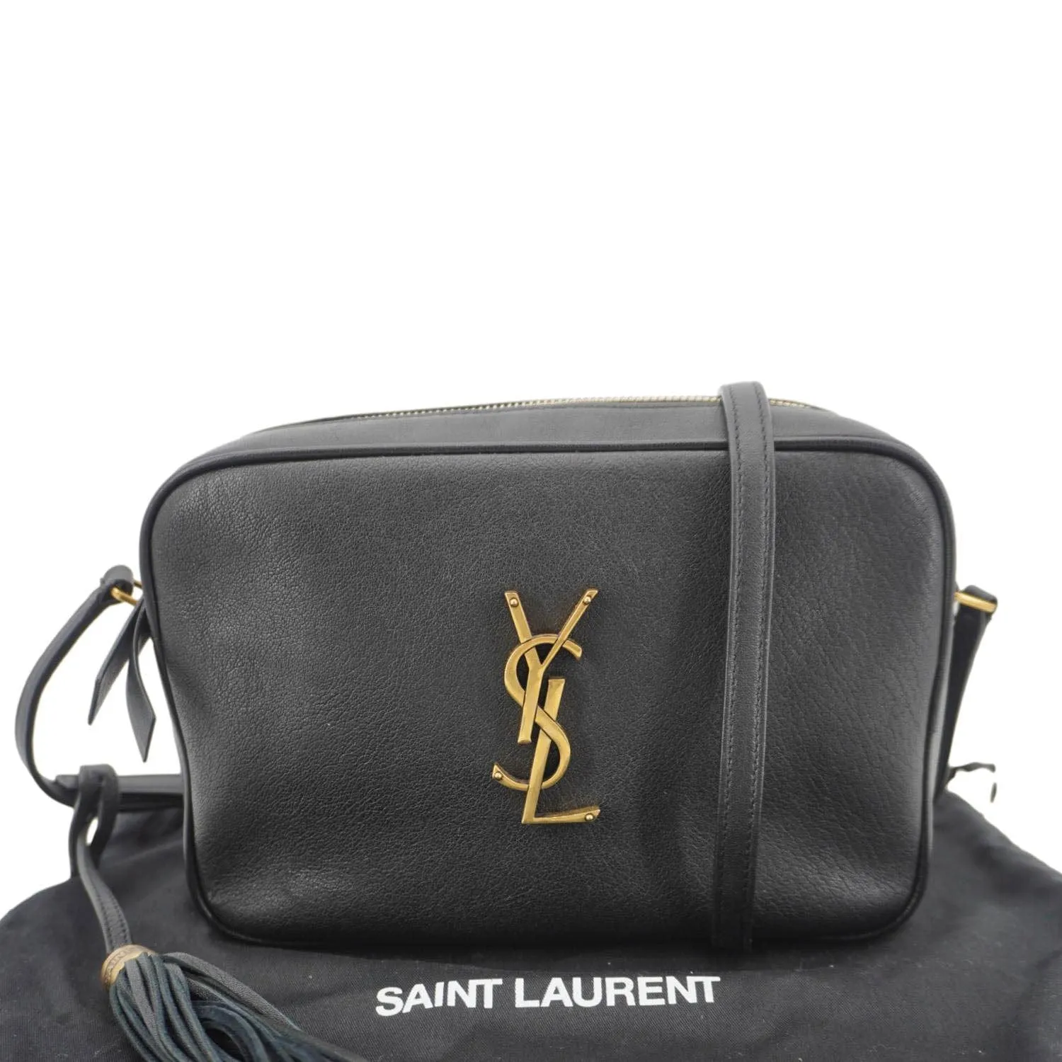 YVES SAINT LAURENT Lou Grained Leather Camera Crossbody Bag Black